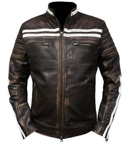 Vintage Biker Retro  Cafe Racer Moto Distressed Leather Jacket M52