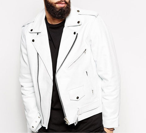 Slim Fit Biker Lambskin White Leather Jacket 