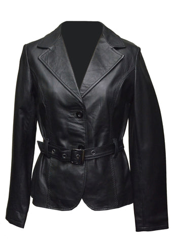 Soft Black Leather Belted Women Jacket