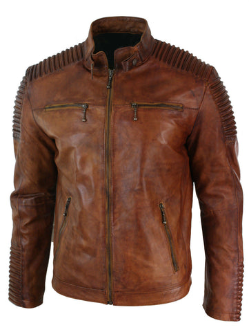 Vintage Motorcycle Distressed brown cafe racer leather jacket