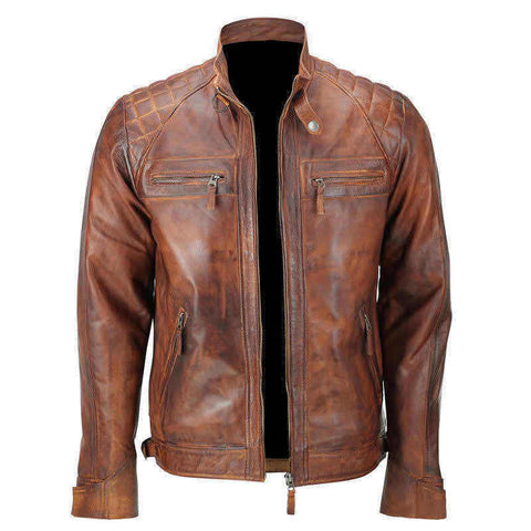 Classic Diamond Brown Distressed Leather Jacket - The Film Jackets