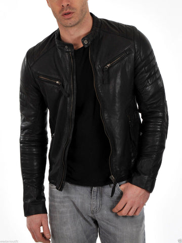 Men's Genuine Lambskin Leather Motorcycle Jacket